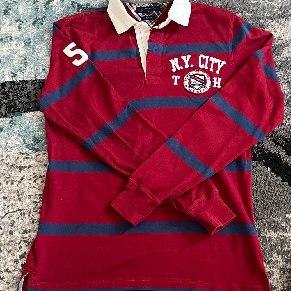 Tommy Hilfiger Red and Blue Long Sleeve Shirt
